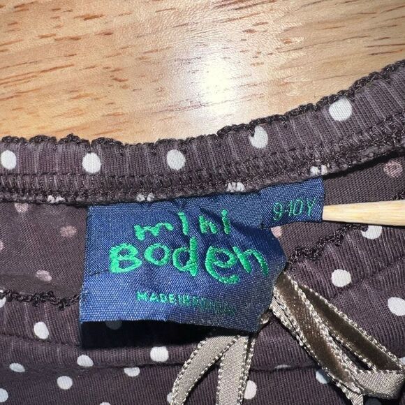 Mini Boden, Brown Polka Dot Long Sleeve T-Shirt, Bow Detail, Size 9-10Y - Picture 8 of 10